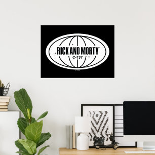Póster Marca de dimensión C-137 Retro Rick y Morty