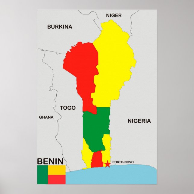 Póster marca de mapa del país benin (Frente)