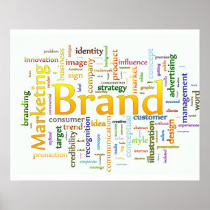 Póster Marca y texto relacionado de comercialización