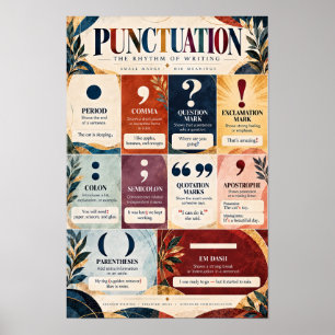Póster Marcas de puntuación y símbolos educativos de escr