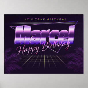 Póster Marcel Name Vorname lila retro Poster Geburtstag