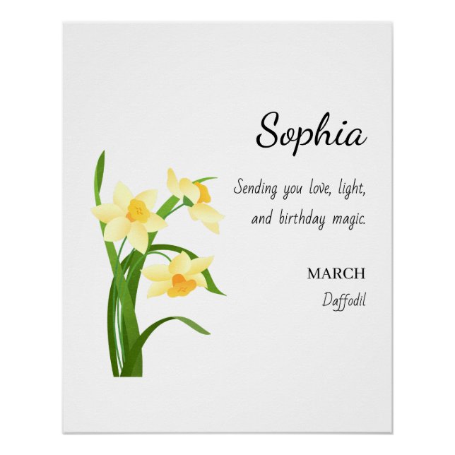 Póster March Daffodil Personalized Birthday (Anverso)