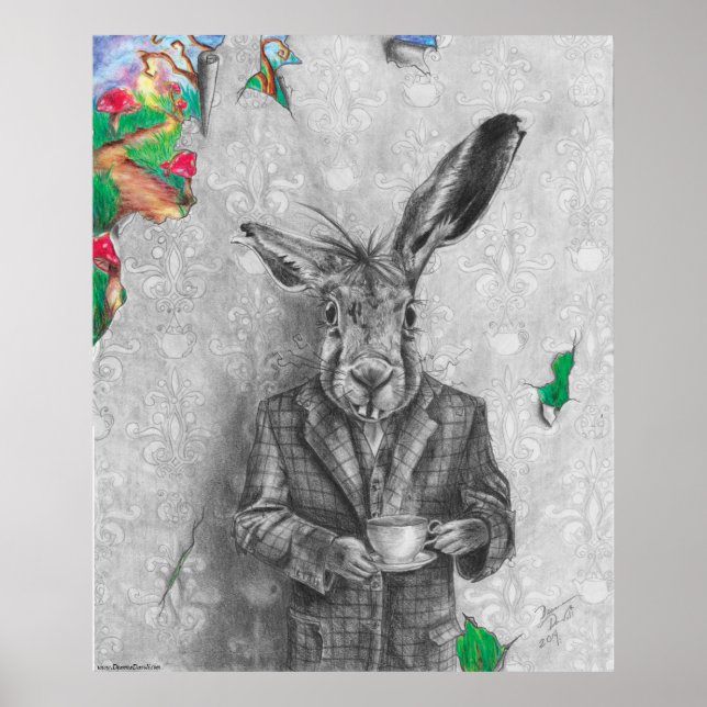 Póster March Hare Art March Hare Poster Wonderland Art (Frente)