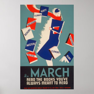 Póster Marcha de Arty Deco leyendo afiche de época de WPA