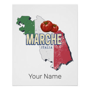 Póster Marcha Italia Retro Región Mapa de recuerdo de cos