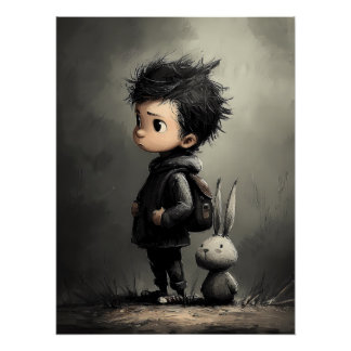 Póster Märchenhafte Kinder Illustration mit Hase