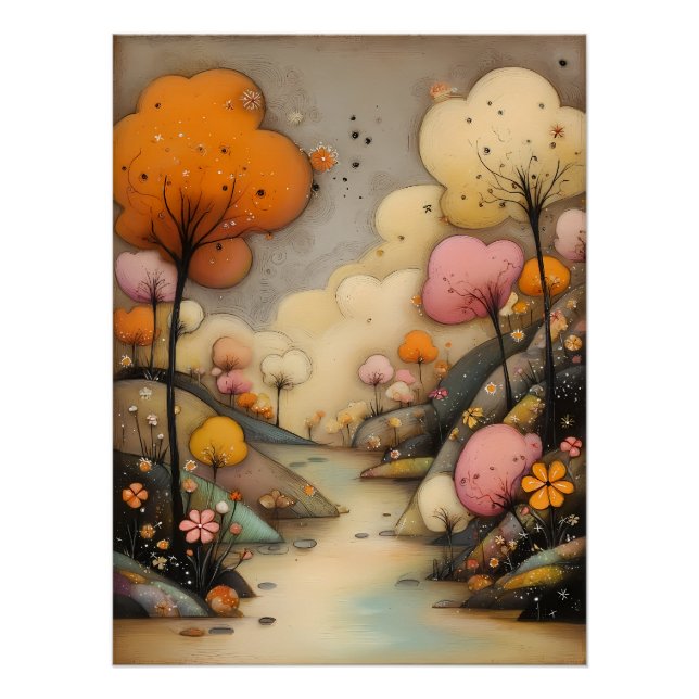 Póster märchenhafte Landschaft mit abstrakten Bäumen  (Anverso)