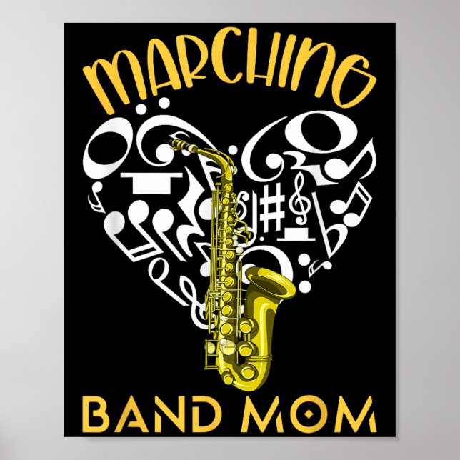 Póster Marching Band Mom Heart Love Music Notes Saxophone (Frente)