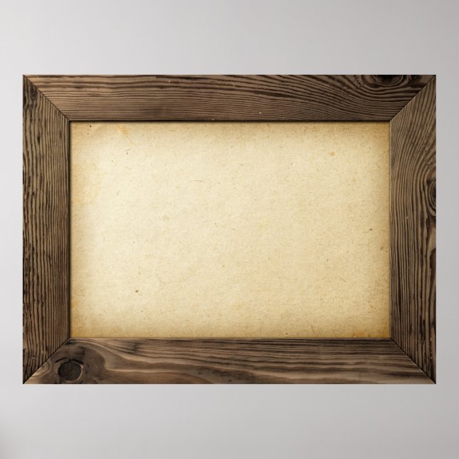 Póster Marco Antiguo De Madera Con Papel Amarillo Dentro (Frente)