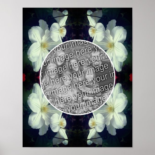 Póster Marco blanco de flores clematis crea tu propia fot (Frente)