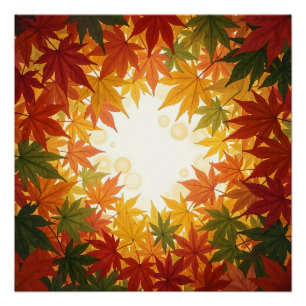 Póster Marco circular de hoja de arce vibrante de otoño