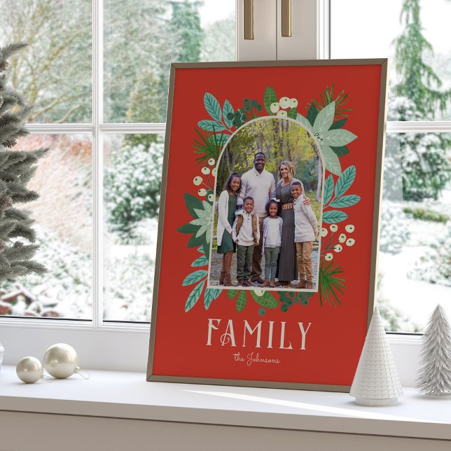 Póster Marco de arco Floral Feliz Navidad Foto (Arch Frame Floral Merry Christmas Photo Poster)