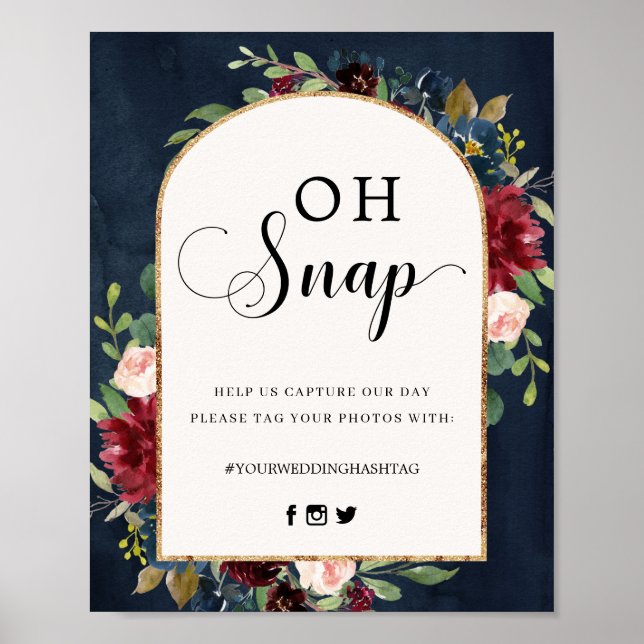 Póster Marco de arcos florales de Borgoña Oh Rótulo de et (Frente)