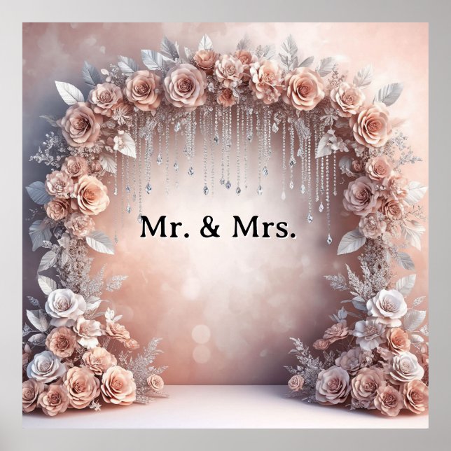 Póster Marco de boda de rosa rosa con acentos de diamante (Frente)
