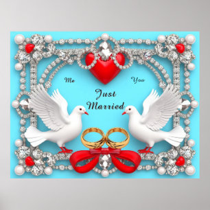 Póster Marco de boda elegante con palomas blancas