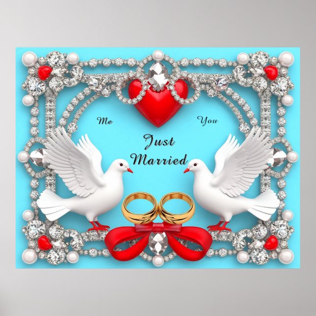Póster Marco de boda elegante con palomas blancas (Frente)