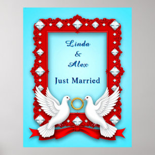 Póster Marco de boda elegante con palomas blancas