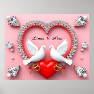 Póster Marco de boda elegante con palomas blancas