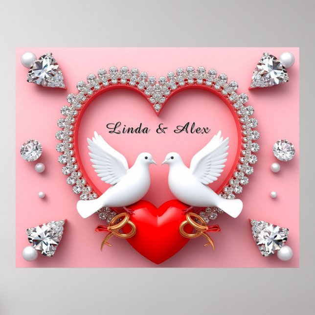 Póster Marco de boda elegante con palomas blancas (Frente)