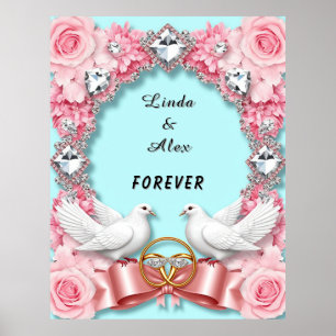 Póster Marco de boda elegante con palomas blancas