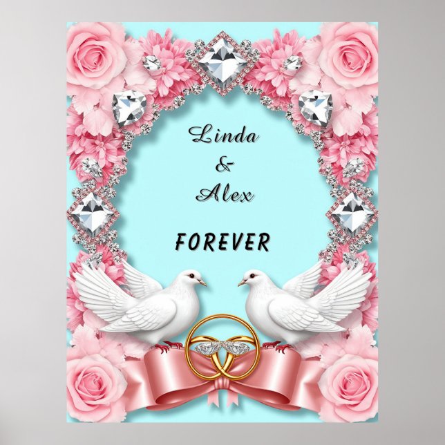 Póster Marco de boda elegante con palomas blancas (Frente)
