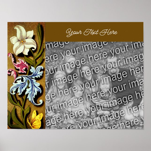 Póster Marco de borde floral personalizado Añadir la foto (Frente)