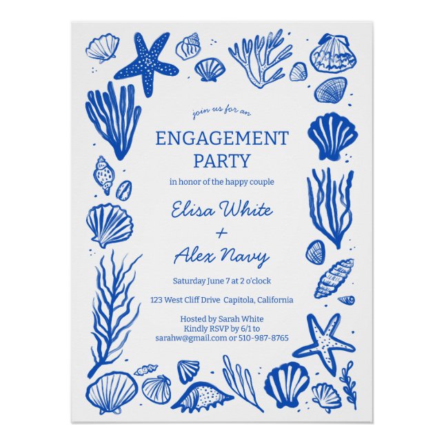 Póster Marco de conchas de mar para anillo de compromiso  (Anverso)