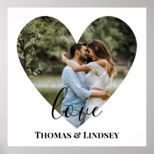 Póster Marco de corazón con foto personalizada Caligrafía