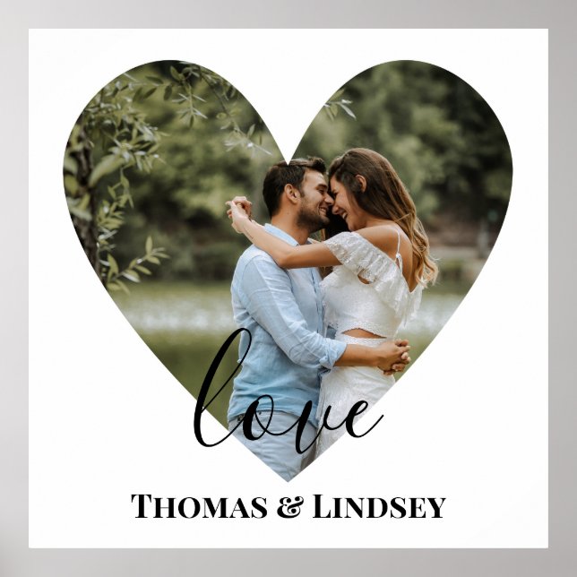 Póster Marco de corazón con foto personalizada Caligrafía (Frente)