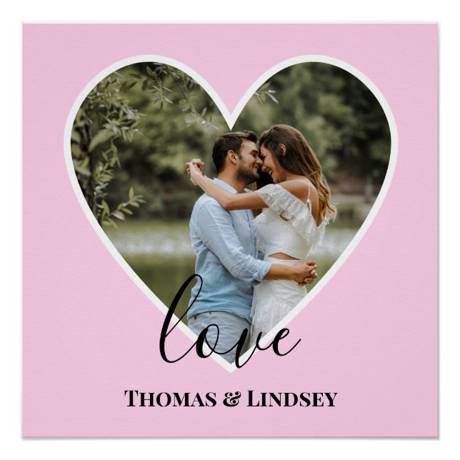 Póster Marco de corazón rosa con caligrafía moderna perso (Anverso)