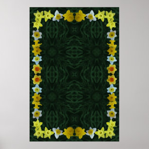 Póster Marco de Daffodil sobre el fondo del follaje verde