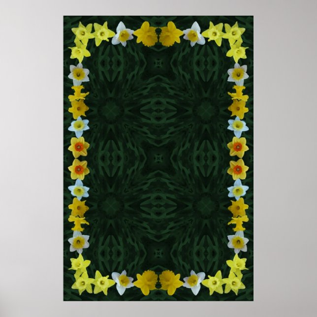 Póster Marco de Daffodil sobre el fondo del follaje verde (Frente)