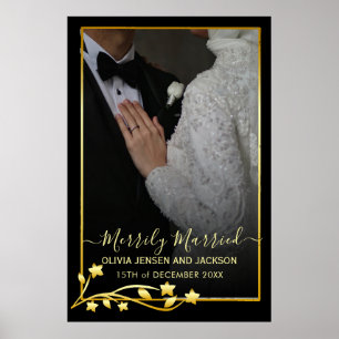 Póster Marco de estrellas de noche doradas Navidad Boda F
