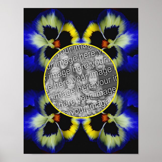 Póster Marco de flor azul Pansy crea tu propia foto (Frente)