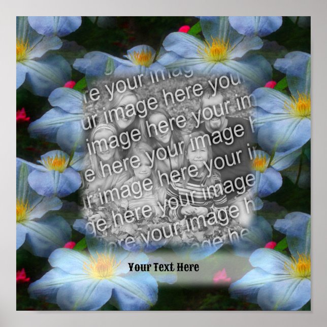 Póster Marco de flor blanco clematis Crea tu propia foto (Frente)