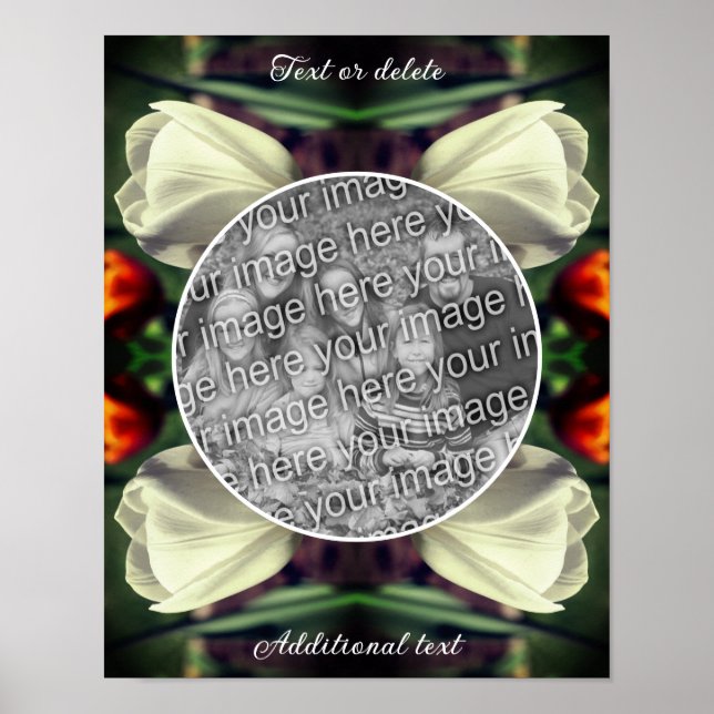 Póster Marco de flor de tulipán blanco cree su propia fot (Frente)