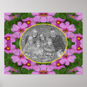 Póster Marco de flores de margarita rosada Cosmos Añadir