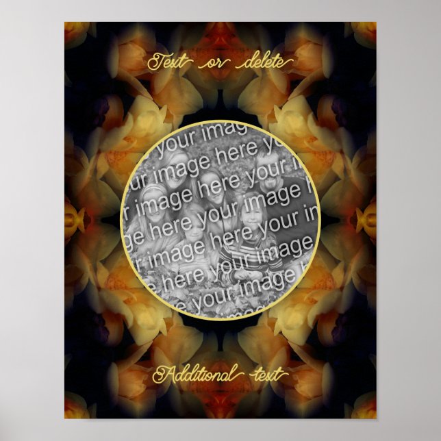 Póster Marco de flores de rosa amarillo crea tu propia fo (Frente)