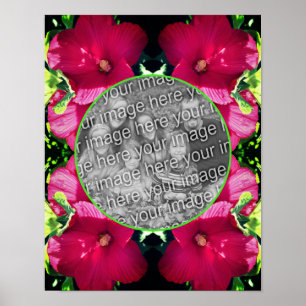 Póster Marco de flores rojas hibiscus añade tu propia fot
