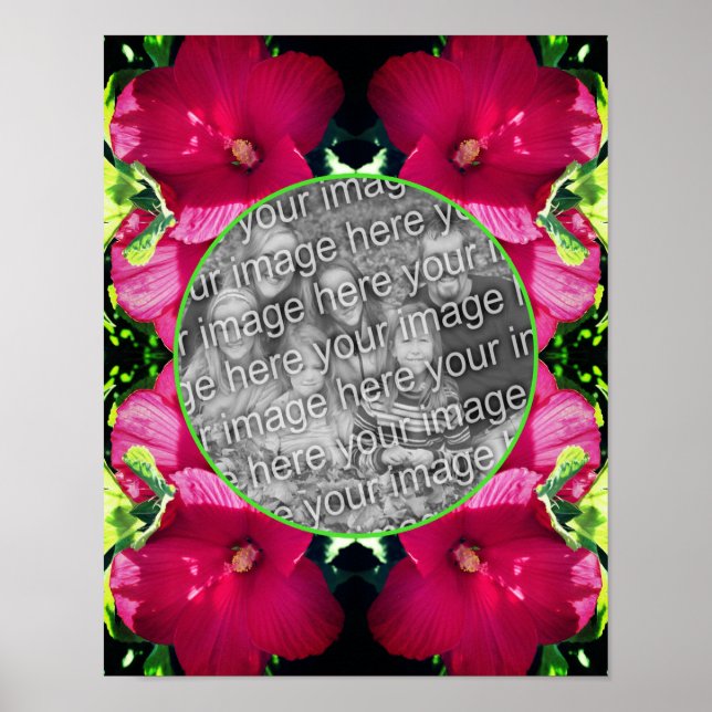 Póster Marco de flores rojas hibiscus añade tu propia fot (Frente)