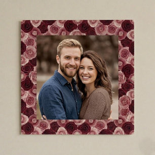 Póster Marco de foto de borde floral rosa profundo