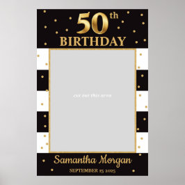 Póster Marco de foto de cumpleaños 50 dorado y negro