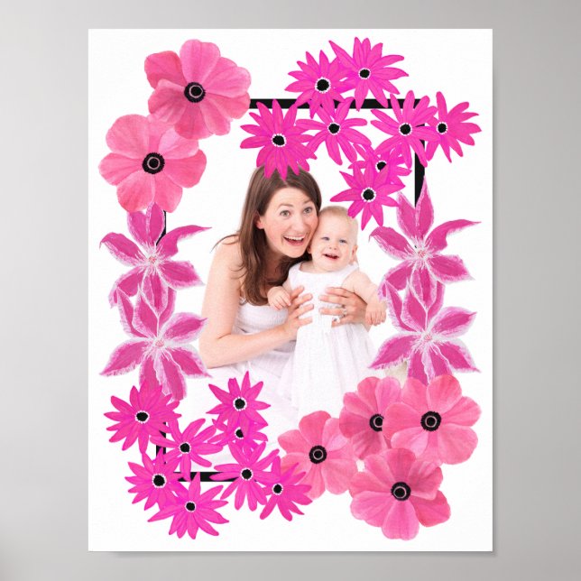 Póster Marco de Foto de Flores Pintadas de Rosa (Frente)