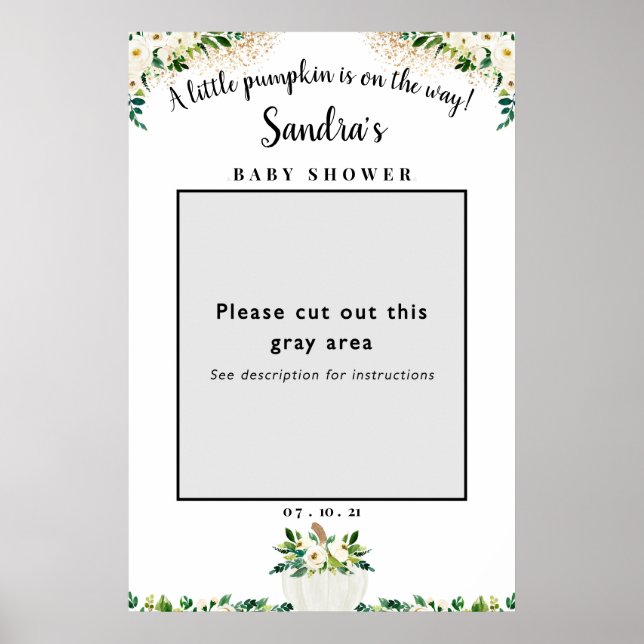 Póster Marco de Foto de Prop para Baby Shower de Calabaza (Frente)