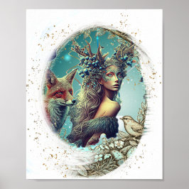 Póster Marco de foto de remolino de fantasía de aves y na