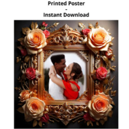 Póster Marco de Foto Vintage Chic con Rosas y Adornos