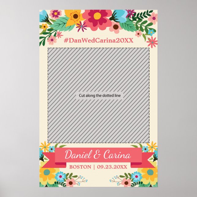 Póster Marco de fotos de boda con adornos florales (Frente)