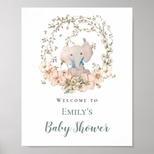 Póster Marco de Hoja de Elefante Bienvenida Niño Baby Sho