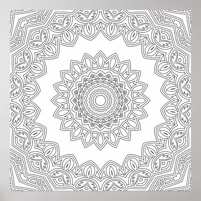 Póster Marco de Mandala Floral en Capas con Centro Abiert (Frente)