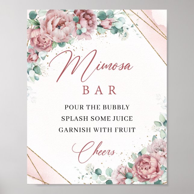 Póster Marco de oro boho primavera con eucalipto y mimosa (Frente)